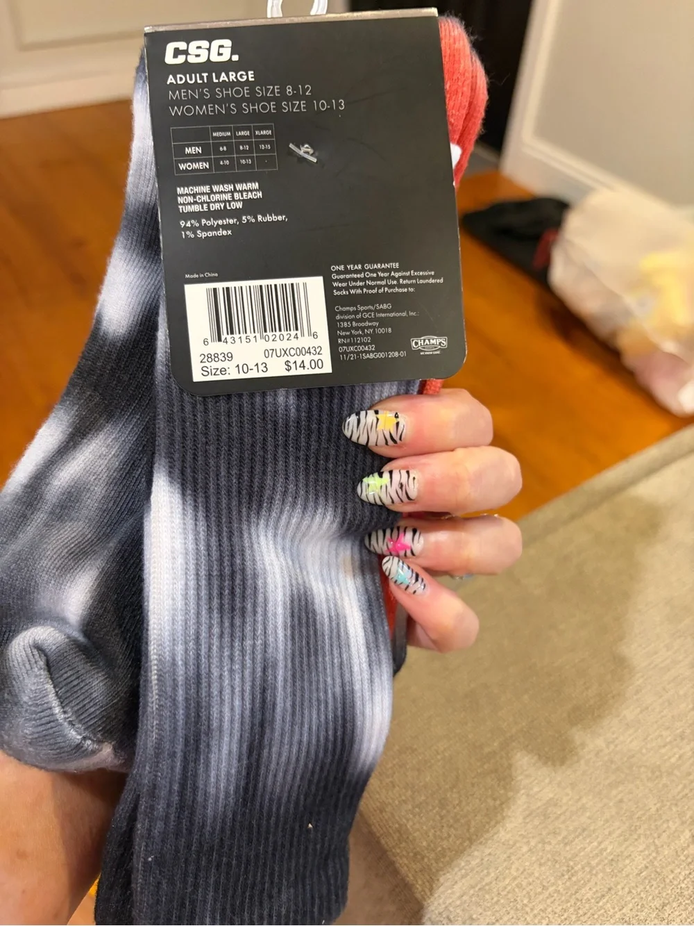 Champs Tie-Dye Athletic Crew Socks - Red, Black & White - 2 Pack